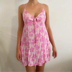 Wild Fable pink flower mini sun dress cami tie front summer Barbie medium